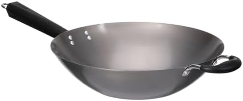 IMUSA USA Natural Wok with Triangle Handle 14-Inch, Silver