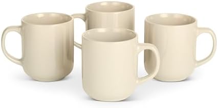 Amazon Basics Glazed Stoneware Coffee Mugs, Ceramic 4-Piece Set, 16 oz, Microwave and Dishwasher-Safe, Ivory
