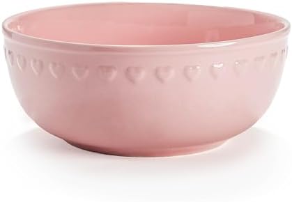 Paris Hilton Ceramic Serving Bowl, Iconic Stoneware with Heart Detailing, Microwave & Dishwasher Safe, 10-Cup Capacity, 9.25 Inch Diameter, Pink
