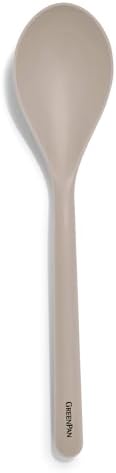 GreenPan Silicone Solid Spoon, Mixing Stirring Serving, Cooking Kitchen Utensil, Flexible Rubber Nonstick Cookware, Rigid Steel Core, Heat-Resistant, Anti-Slip Handle, BPA-Free, Dishwasher Safe, Taupe