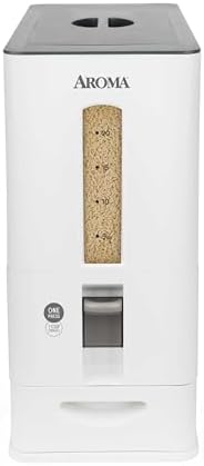 Aroma Housewares 27lbs Large Rice Dispenser, 7.25 x 16.5 x 16.5 inches, White