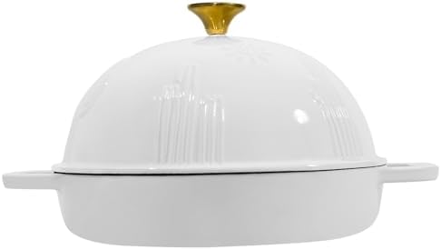 Flavehc Bread Oven Cast Iron Bread Dutch Oven with Cloche Lid for Bread Baking White Enameled Cast Iron Bread Oven with Dome Lid for Sourdough, 9.8 Inches