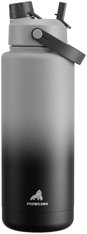 POWCAN Insulated Water Bottle with 2-in-1 Straw and Spout Lid, Keep Cold 24H, Leak-Proof, BPA-Free, Double Wall Stainless Steel Water Bottle for Sports, Gym, Travel, and School (40oz, Obsidian)