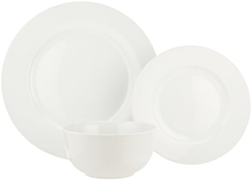 Amazon Basics Porcelain Dinnerware Set, Microwave and Dishwasher Safe, Service for 6, 18-Piece, Plates, Bowls, White