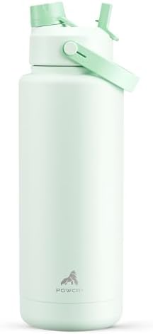 POWCAN 40 oz Insulated Water Bottle with 2-in-1 Straw and Spout Lid, Keep Cold 24H, Leak-Proof, BPA-Free, Double Wall Stainless Steel Water Bottle for Sports, Gym, Travel, and School (Mint)