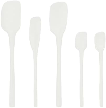 Tovolo Flex Core 5 Piece Silicone Spatula Set Heat Resistant All Silicone Utensils Include Non Stick Spatula Spoonula Jar Scraper, Dishwasher Safe BPA Free Spatulas for Baking Mixing, White
