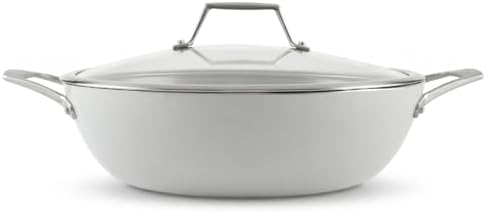 TECHEF - CeraTerra, 5 Qt / 12-in Ceramic Nonstick All Purpose Chef Pan with Cover, (PTFE and PFOA Free Ceramic Exterior & Interior), Oven & Dishwasher Safe, Made in Korea, Grey/Silver (5 Qt Chef Pan)