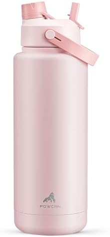 POWCAN 40 oz Insulated Water Bottle with 2-in-1 Straw and Spout Lid, Keep Cold 24H, Leak-Proof, BPA-Free, Double Wall Stainless Steel Water Bottle for Sports, Gym, Travel, and School (Cotton Candy)