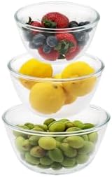 Cuiselect Small 3pc Glass Mixing Bowls Sets (1.64QT, 1.16QT, 0.85QT), Nesting Mixing Bowls for Cooking Prep, Baking, Storage, Salad Bowls Sets-Dishwasher Microwave Freezer Safe