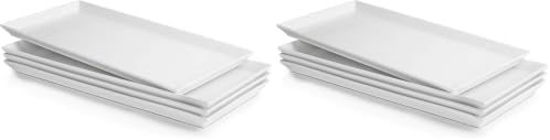 Sweese White Serving Platters, Porcelain Serving Trays for Parties, Large Rectangular Plates - 15.5 Inch, Set of 4 (Pack of 2)