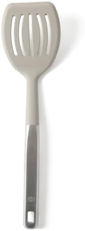Calphalon Prime Slotted Turner, Kitchen Flipping Spatula, Slotted Spatula with Silicone Head and Stainless Steel Handle, Heat Resistant Nonstick Cookware for Flipping and Draining (Taupe)