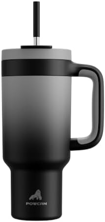 POWCAN 40 oz Tumbler with Handle, 2-in-1 Straw and Sip Lid, Leakproof, Dishwasher Safe, Insulated Stainless Steel Travel Coffee Mug, Keeps Cold for 34 Hours, Fits in Car Cup Holder (Obsidian)