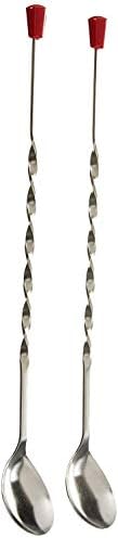 Stainless Steel Bar Tool | Bar Accessories | 11 inches Curvy Design with red or Multi Colour knob bar Cocktail Spoon | Bar Spoon | Long Spoon | Cocktail Mixer | Set of 2 Pieces