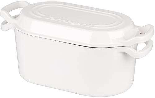 VORRINGARD Oval Dutch Oven Pot with Lid, Enamel Coating Cast Iron Bread Pans for Homemade Sourdough Bread Baking, Cooking, 4 Quart, White