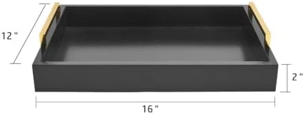 16"x12" Serving Trays with Handles, Black Decorative Serving Tray, Ottoman Trays for, Living Room, Bathroom, and Outdoors Decorative Trays (Black)
