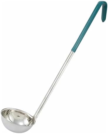 Winco Stainless Steel Ladle with Green Handle, 4-Ounce, Medium