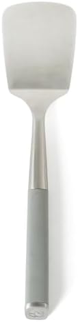 Calphalon Edge Solid Turner, Cooking Spatula, Kitchen Spatula, Stainless Steel Turner with Silicone Heat Resistance Handle, Nonstick-Safe Spatula with Ergonomic Handle (Taupe)
