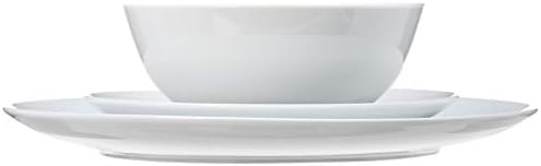 Amazon Basics 18-Piece Complete Kitchen Dinnerware Set, Microwave and Dishwasher Safe, Plates, Dishes, Bowls for Everyday Use, Service for 6, White Porcelain Coupe