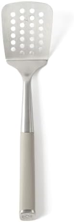 Calphalon Slotted Turner, Kitchen Flipping Spatula, Slotted Spatula, Stainless Steel Turner with Silicone Heat Resistance Handle, Nonstick-Safe Spatula for Draining and Flipping (Taupe)