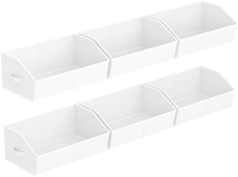 Homsorout Storage Bins for Shelves - Large Trapezoid Closet Shelf Organizer, Fabric Organization Bins with Handles, Storage Baskets for Clothes, Towel, Purse, 6 Pack, White