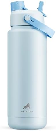 POWCAN 32 oz Insulated Water Bottle with 2-in-1 Straw and Spout Lid, Keep Cold 24H, Leak-Proof, BPA-Free, Double Wall Stainless Steel Water Bottle for Sports, Gym, Travel, and School (Sea Breeze)