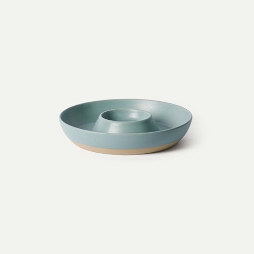 MORA Ceramic Chips and Dip Serving Tray: Large Divided Party Bowl Set for Chips & Salsa, Veggies & Dip, Fruit, Snacks, Entertaining, Hosting, etc. Minimalist Design for the Modern Hostess - Iris