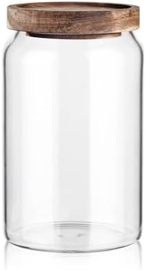 Labina Glass Jar with Wood Lid, Airtight Kitchen Storage Canister