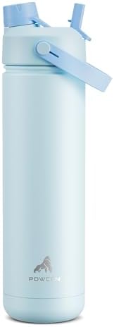 POWCAN 26 oz Insulated Water Bottle with 2-in-1 Straw and Spout Lid, Keep Cold 24H, Leak-Proof, Fits in Car Cup Holder, Stainless Steel Water Bottle for Sports, Travel, and School (Sea Breeze)