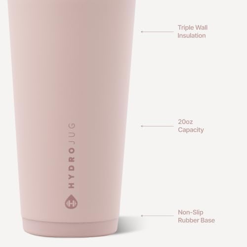 HydroJug Everyday Tumbler 20 oz, Ceramic-Lined Straw Cup, Dusty Rose