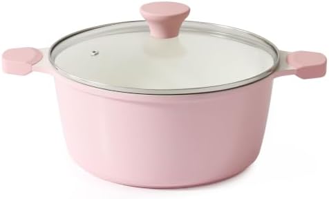SENSARTE Ceramic Nonstick Stock Pot with Lid, 4.5 Quart, Pink