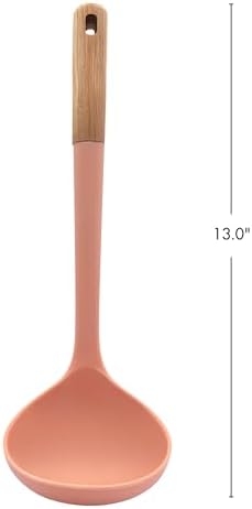 Beille 1pc Ladle Beech Wood and Silicone Kitchen Utensils Meal Prep Cooking Baking Supplies Home Essentials, Coral