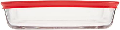 Pyrex 3-Cup Single Rectangular Glass Food Storage Container with Lid, Non-Toxic, BPA-Free Lid, Tempered Non-Pourous Glass, Microwave, Dishwasher, Freezer and Oven Safe, Red
