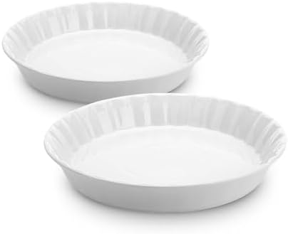 Brew To A Tea BTaT- Ceramic Pie Pan for Baking, 2 Pack, 10.5" & 9.5", Porcelain Ceramic Pie Plate for Salad, Pasta, Fruit and Tart, Freezer, Oven, Microwave and Dishwasher Safe