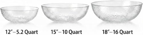 Lillian Collection Stunning Clear Plastic Round Hammered Bowl - 12" (6 Pc.) - Unique Textured Design - Perfect for Parties & Displays