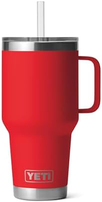 YETI Rambler 35 oz Tumbler with Handle and Straw Lid, Travel Mug Water Tumbler, Vacuum Insulated Cup with Handle, Stainless Steel, Rescue Red