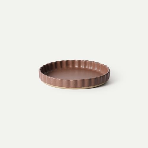 MORA Ceramic Tart Pan, 9.5 Inch Large Porcelain Baking Dish for Tarts, Quiche, Pie, Flan etc. Fluted Ruffled Edge, Oven, Microwave, Freezer, and Dishwasher safe - Great Gift For Bakers - Terracotta