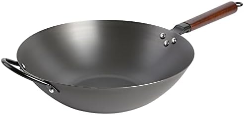 Babish 9.5 Inch Carbon Steel Wok Pan, Flat Bottom Stir Fry Pan, Induction