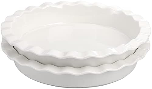 Foraineam Porcelain Pie Pan for Baking, Oven Safe Pie Plate Baking Dish, 9 Inches Round Deep Dish with Ruffled Edge, Set of 2