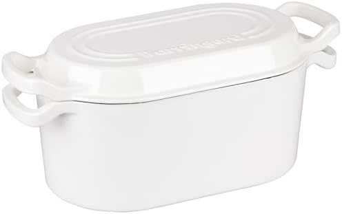 VORRINGARD Oval Dutch Oven Pot with Lid, Enamel Coating Cast Iron Bread Pans for Homemade Sourdough Bread Baking, Cooking, 4 Quart, White
