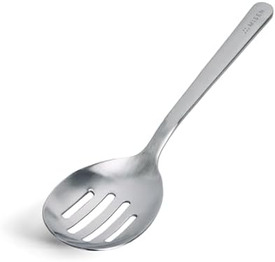 Misen Slotted Chef Spoon – Stainless Steel Draining and Serving Spoon for Pasta Vegetables Poached Eggs Fried Foods Meatballs Braises and Everyday Cooking and Kitchen Prep