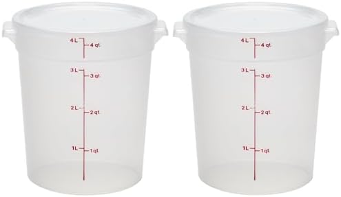 Cambro Food Storage Containers with Lids (BPA-Free) - 4 Quart - Food Grade Buckets with Lids (2 Pack) - For Dough Proofing and Brining (Translucent)