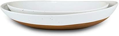 MORA Ceramic Large Serving Bowls- Set of 2 Oval Platters for Entertaining. Modern Kitchen Dishes for Dinner, Fruit, Salad, Turkey, etc. Oven, Dishwasher Safe, 55/35 oz, 13.5" / 11.8" - Vanilla White