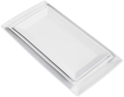 Amazon Basics 3-Piece Porcelain Serving Platters, Oven Safe, for Entertaining, Appetizer, Dinner, Dessert, 12.75 inch, 11 inch, 10 inch, White