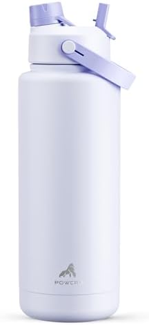 POWCAN 40 oz Insulated Water Bottle with 2-in-1 Straw and Spout Lid, Keep Cold 24H, Leak-Proof, BPA-Free, Double Wall Stainless Steel Water Bottle for Sports, Gym, Travel, and School (Lupine)