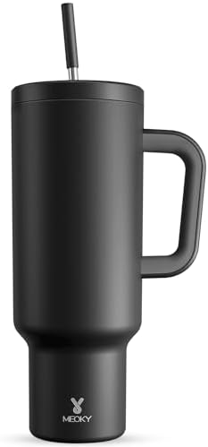 Meoky 50 oz Tumbler with Handle, Tumbler with Lid and Straw, Insulated Stainless Steel Travel Mug, 100% Leak-proof, Keeps Cold for 36 Hours or Hot for 12 Hours (Night)