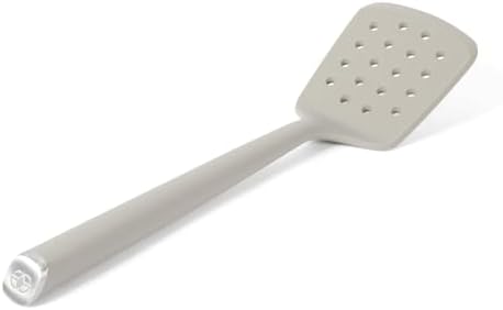 Calphalon Edge Silicone Slotted Turner, Flexible Silicone Slotted Spatula with Reinforced Core, Heat-Resistant Nonstick-Safe Turner for Draining, Taupe