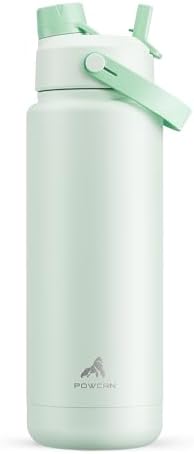 POWCAN 32 oz Insulated Water Bottle with 2-in-1 Straw and Spout Lid, Keep Cold 24H, Leak-Proof, BPA-Free, Double Wall Stainless Steel Water Bottle for Sports, Gym, Travel, and School (Mint)
