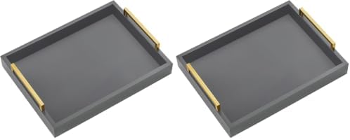 40cm x30cm Serving Trays with Handles, Grey Decorative Serving Tray, Ottoman Trays, Living Room, Bathroom, and Outdoors Decorative Trays (Charcoal) (Pack of 2)
