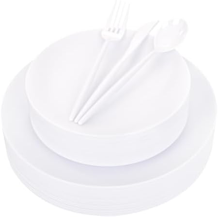 EjonirInjonir 150pcs Heavy-Duty White Plastic Plates for Party Serves 30