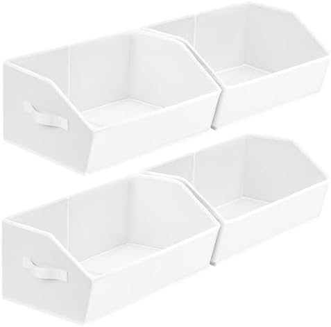 Homsorout Closet Baskets for Shelves Trapezoid - Decorative Storage Baskets with Handle, Closet Bins for Organization, Shelf Storage Bins for Clothes, Books, Home, Office, 4 Pack, White